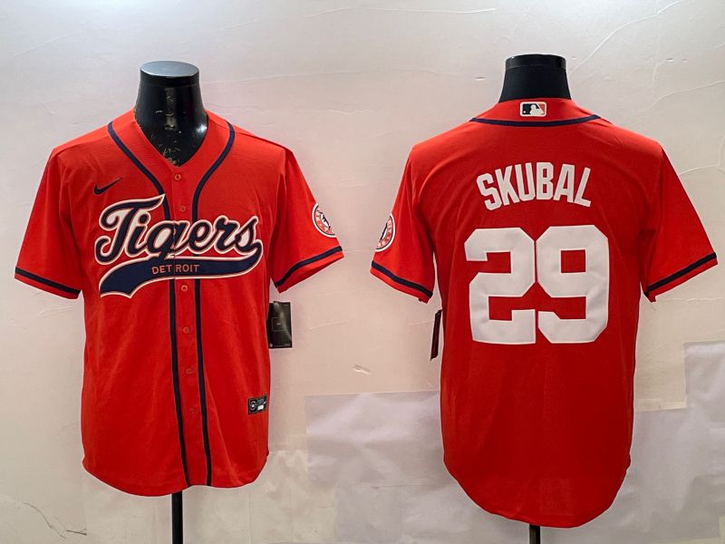 Men Detroit Tigers 29 Skubal Orange Joint Name 2025 Nike MLB Jersey style 1